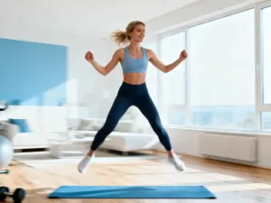 Kobieta wykonująca ćwiczenia pilates na macie w jasnym, nowoczesnym studiu, podkreślająca korzyści płynące z treningu.